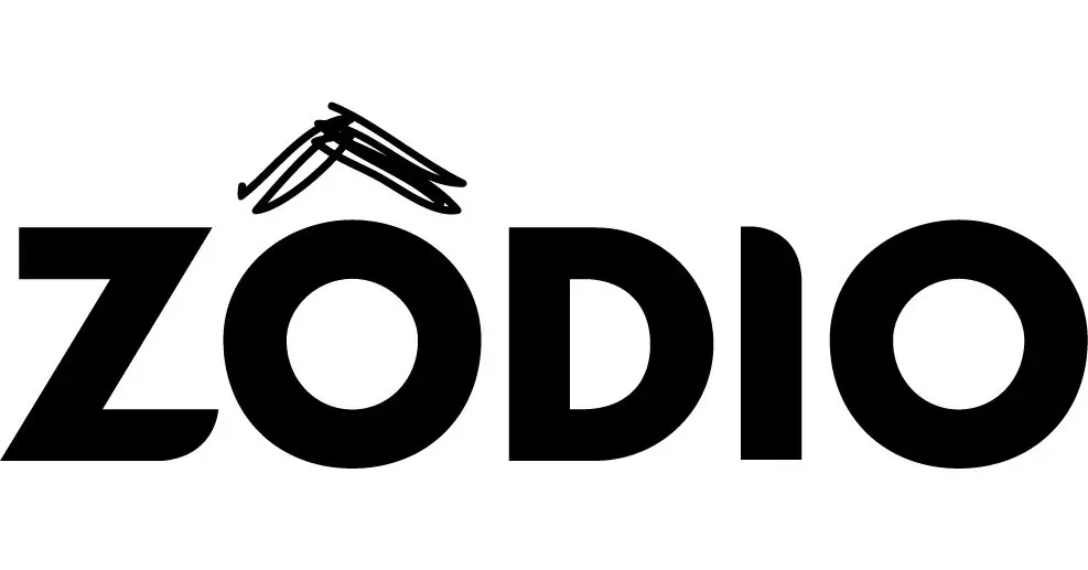 Logo de Zôdio avec le nom "ZODIO" en lettres noires capitales, avec une épingle à dessin stylisée remplaçant le "O"